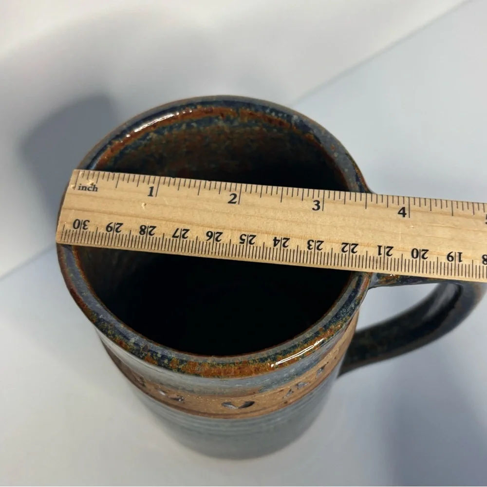Handcrafted Large Mug-O-Ale Rustic Ceramic Blue Brown Beer Mug Textured‎ Design